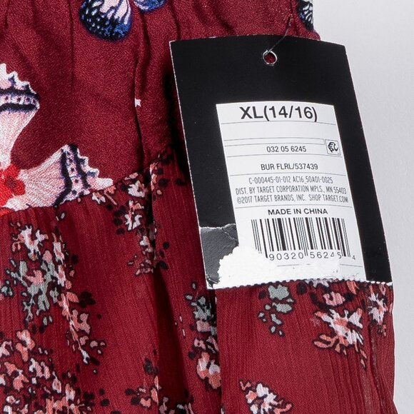 Art Class Ruffle Skirt XL 14 16 Girls New Maroon Floral Butterfly Asymmetrical - Picture 5 of 7